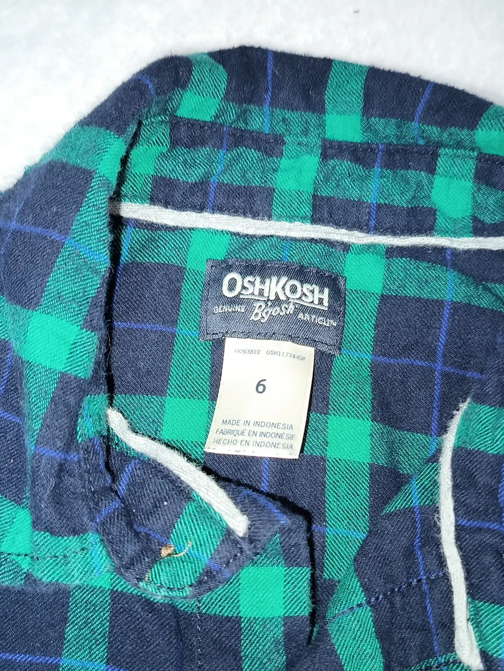 OshKosh B'gosh Navy & Green Plaid Button-Down Shirt KS 3